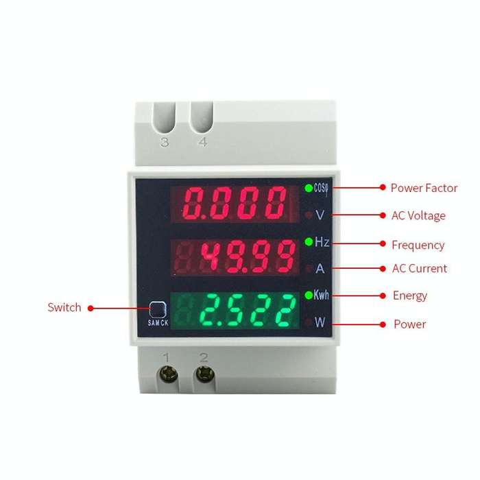 D52-2058 Wattmeter Din rail Volt Current Meter, Specification: AC80-300V Built-in CT