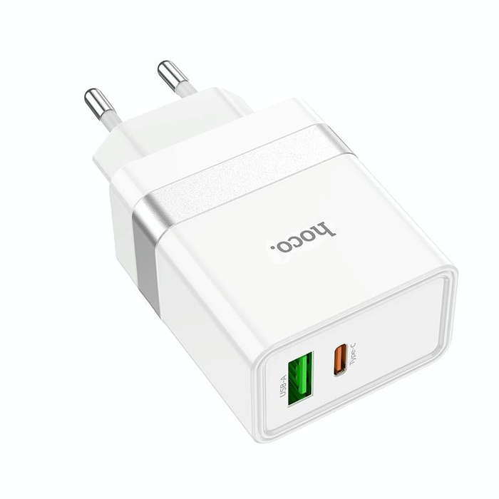hoco N21 PD 30W Type-C / USB-C + QC 3.0 USB Mini Fast Charger, EU Plug(White)