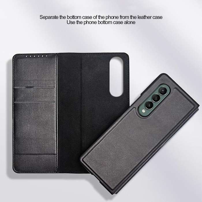 For Samsung Galaxy Z Fold4 Split Type Horizontal Flip Foldable Leather Phone Case(Plain Brown)