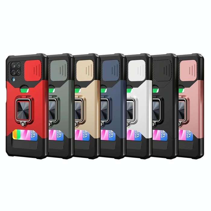 For Samsung Galaxy A12 Sliding Camera Cover Design PC + TPU Shockproof Case with Ring Holder & Ca...