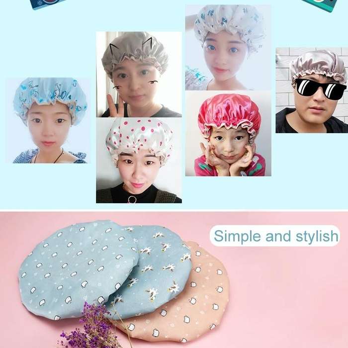 Thick Waterproof Bath Hat Double Layer Shower Hair Cover Women Supplies Shower Caps, Size:28cm(Pi...