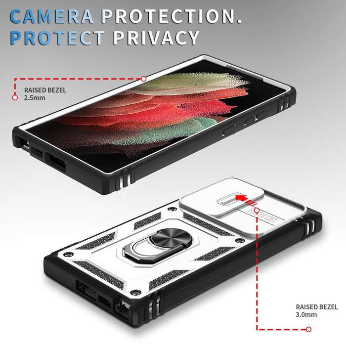 For Samsung Galaxy S24 Ultra 5G Sliding Camshield TPU + PC Phone Case with Holder(White+Black)