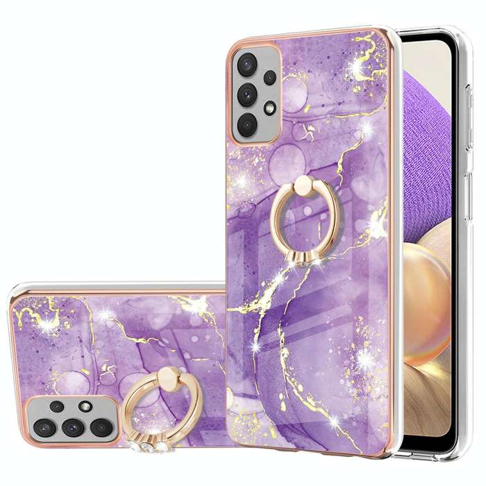 Samsung Galaxy A53 5G Electroplating Marble IMD TPU Phone Case with Ring Holder(Purple 002)