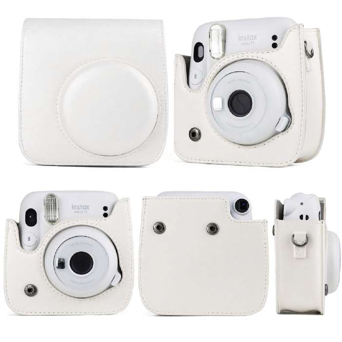 Solid Color Full Body Camera Leather Case Bag with Strap for FUJIFILM Instax mini 11 (Blue)
