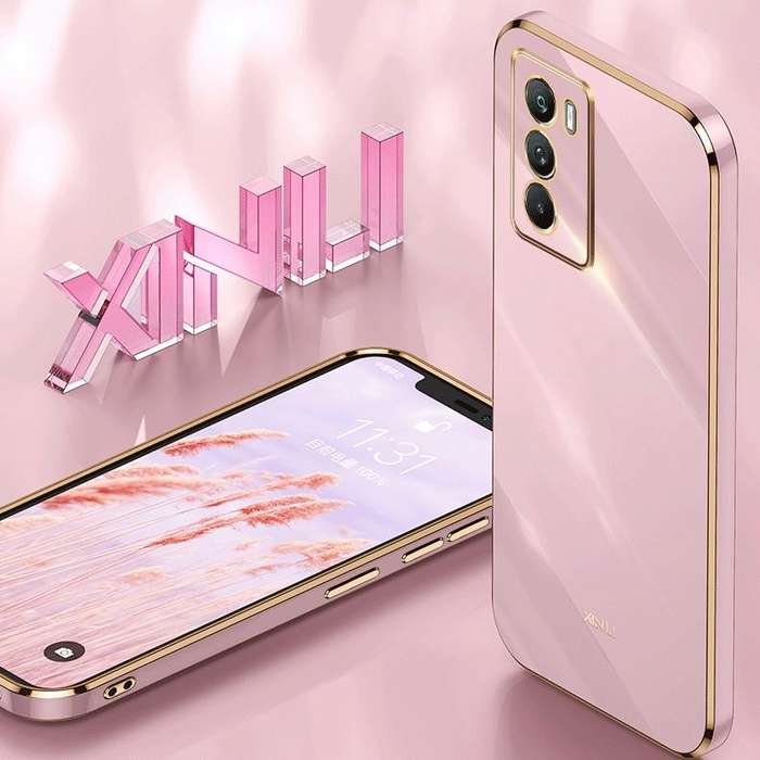 For vivo V25 XINLI Straight 6D Plating Gold Edge TPU Phone Case(Celestial Blue)