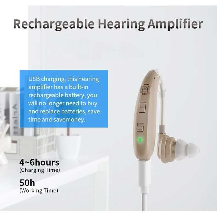 USB Charging Earhook Noise Reduction Hearing Aid Sound Amplifier(Skin-color)