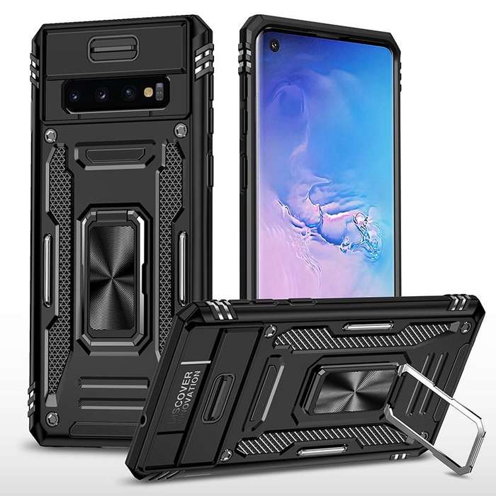 For Samsung Galaxy S10 Armor PC + TPU Camera Shield Phone Case(Black)