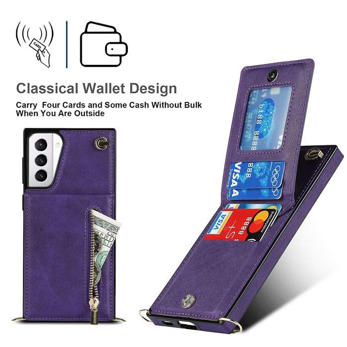 For Samsung Galaxy S21+ 5G Cross-body Zipper Square TPU+PU Back Cover Case with Holder & Card Slo...
