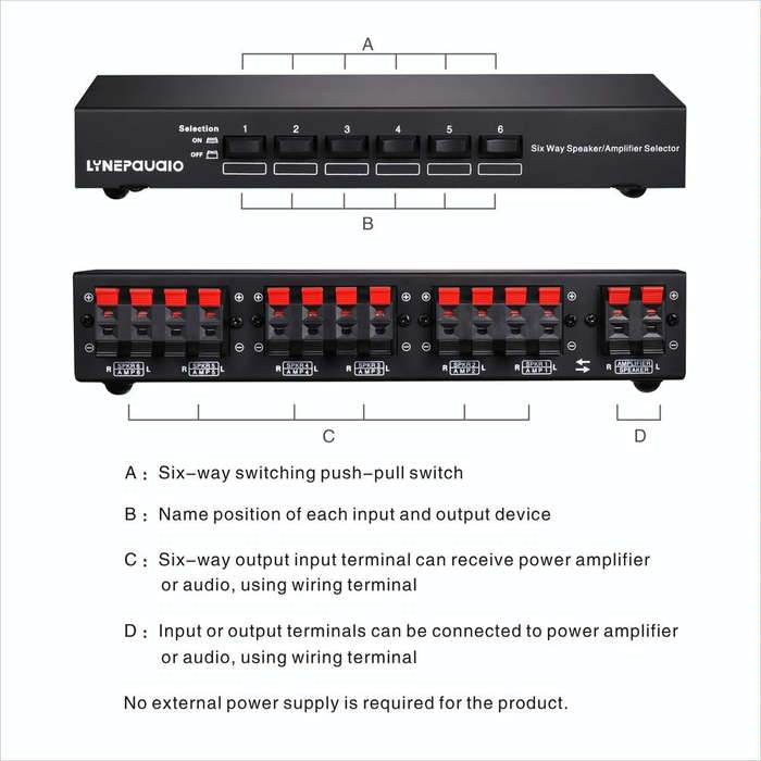LINEPAUDIO B898 Six-way Stereo Loudspeaker / Amplifier Comparator Bidirectional Selective Switch ...