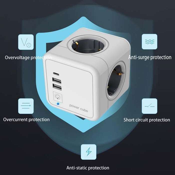 Creative Power Cube Socket Conversion Socket, EU Plug 1.5m Gray