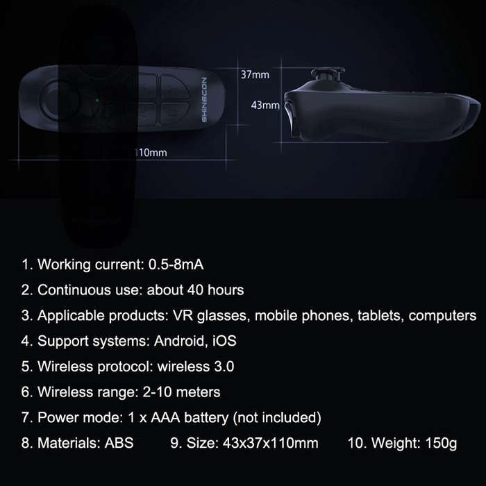 VR SHINECON SC-B03 VR Game Wireless Bluetooth Remote Control Handle Selfie Stick RC Video Playbac...