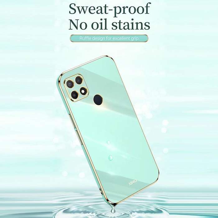 For OPPO A15 XINLI Straight 6D Plating Gold Edge TPU Shockproof Case(Celestial Blue)