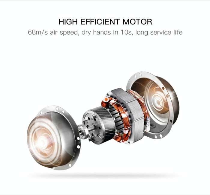 304 Stainless Steel Automatic SensorJet Hand Dryer High Speed Airflow for Home Hotel Airport Hand...