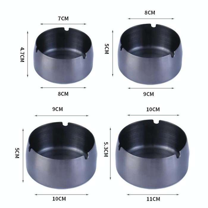 Thickened Stainless Steel Ashtray Windproof And Drop-Proof Ashtray, Specification: Small(Black)