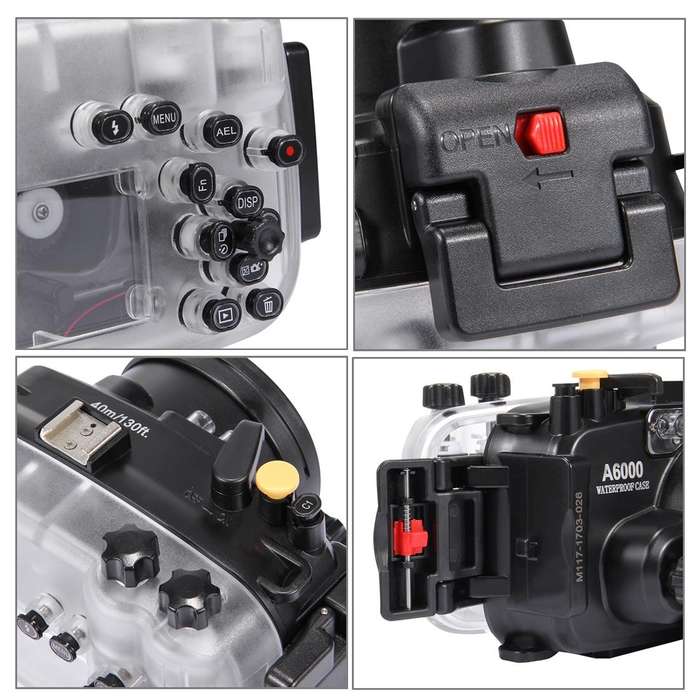 PULUZ 40m Underwater Depth Diving Case Waterproof Camera Housing for Sony A6000 (E PZ 16-50mm F3....