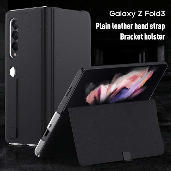 For Samsung Galaxy Z Fold3 5G Plain Leather Horizontal Flip Leather Case with Holder(Black)