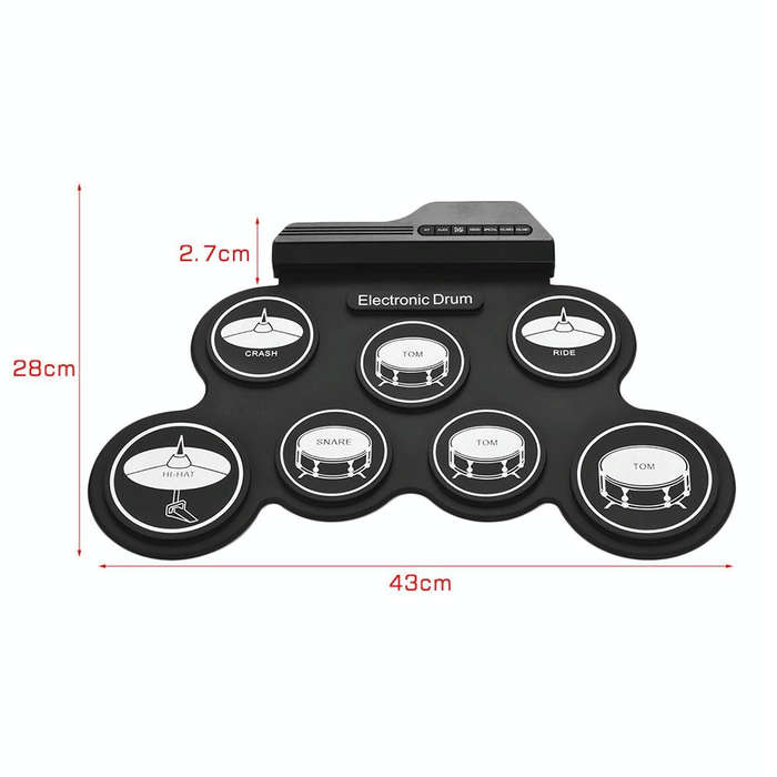 Portable Silicone Hand Roll USB Electronic Drum, Black Icon Version