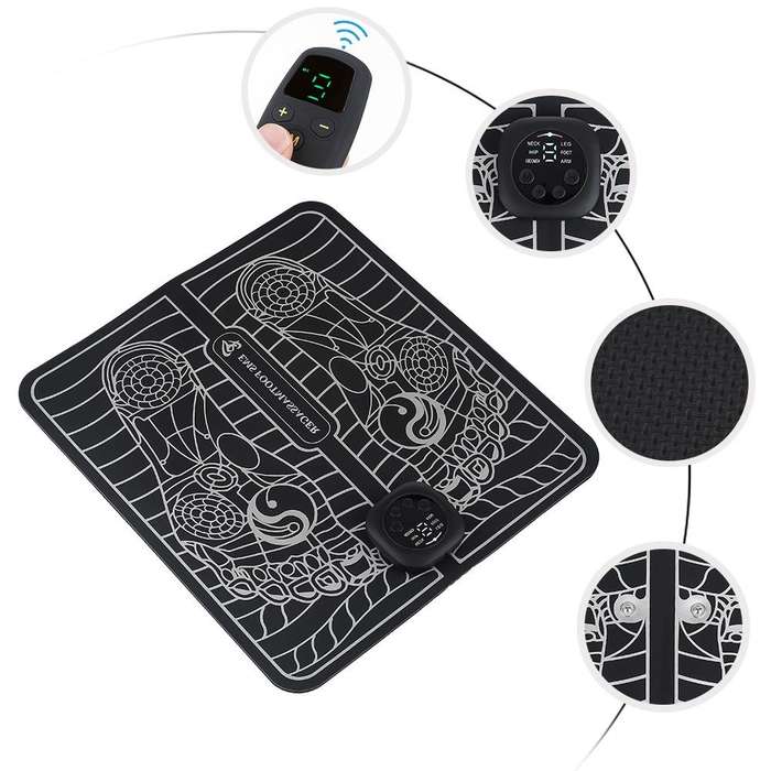 EMS Rechargeable Pulse Foot Massage Machine Foot Pad Physical Therapy with Remote Control