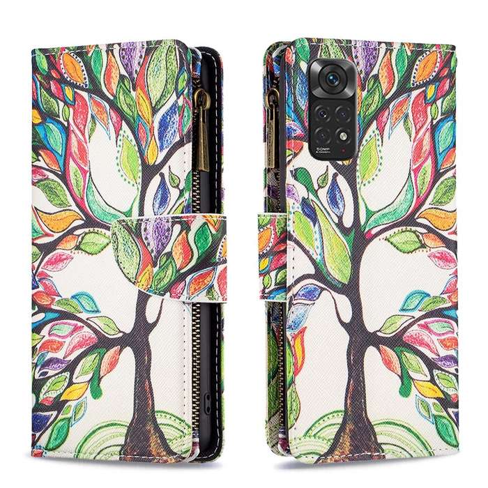 For Xiaomi Redmi Note 11 Colored Drawing Pattern Zipper Leather Phone Case(Big Tree)