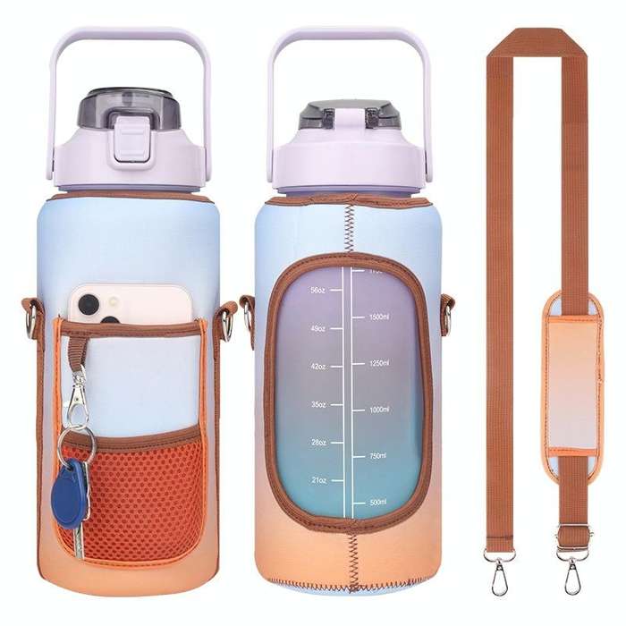 2L Gradient Color Water Bottle Cover Case Sleeve with Strap(Gradient Orange)