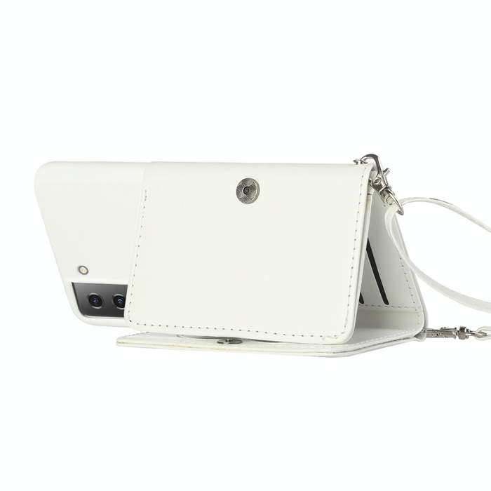 For Samsung Galaxy S22 5G Crossbody Lanyard Wallet Card Bag Phone Case(White)