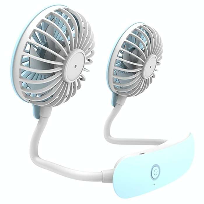 F6 Outdoor Mini Hanging Neck Fan USB Charging Lazy Small Fan (Blue)