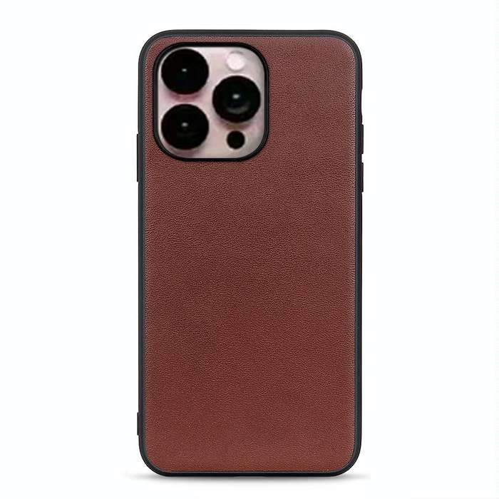 For iPhone 14 Pro Lambskin Texture Genuine Leather Phone Case (Brown)