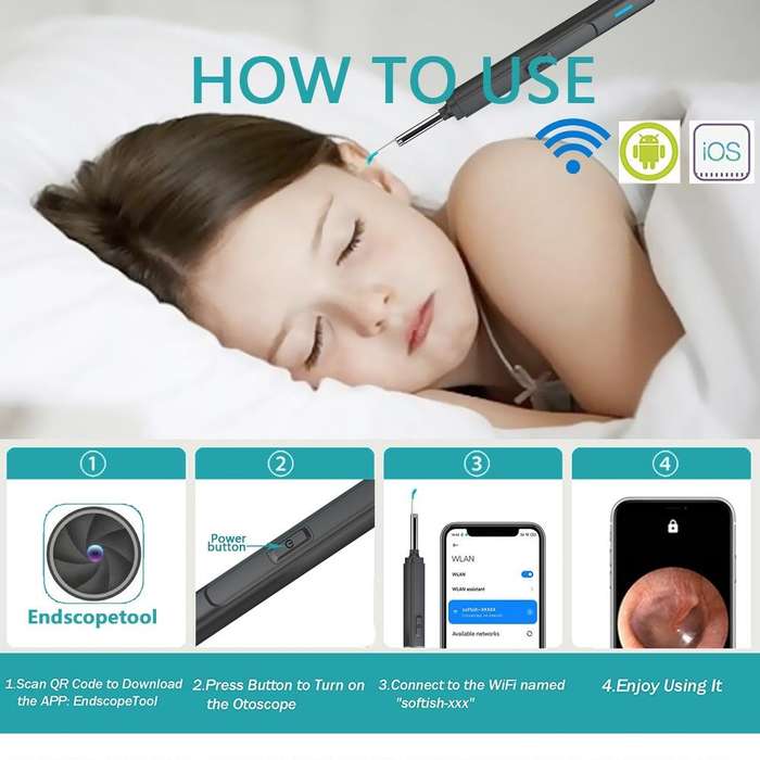 H02006 WiFi Smart Visual Ear Pick HD Digital Mouth Nose Ear Endoscope (White)