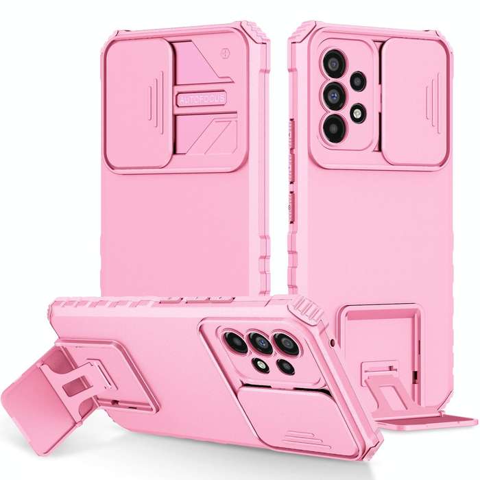 For Samsung Galaxy A53 5G Stereoscopic Holder Sliding Camshield Phone Case(Pink)
