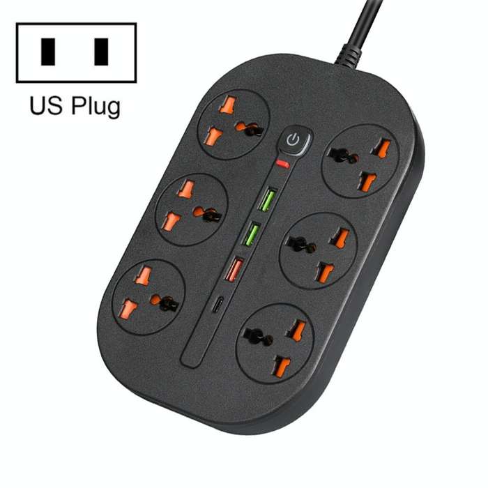 T21 PD3.0 + QC3.0 Multi Hole Row Plug 3000W High Power Socket, US Plug(Black)