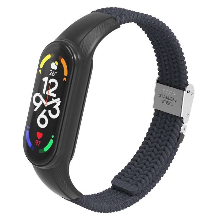 For Xiaomi Mi Band 7 Adjustable Nylon Braided Integrated Watch Band(Charcoal)