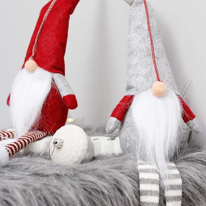 Cute Sitting Faceless Long-legged Elf Doll Christmas Decoration(Grey)
