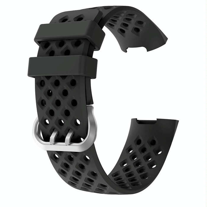 For Fitbit Charge 3 / 4 Hollow Square Silicone Watch Band Wristband(Black)
