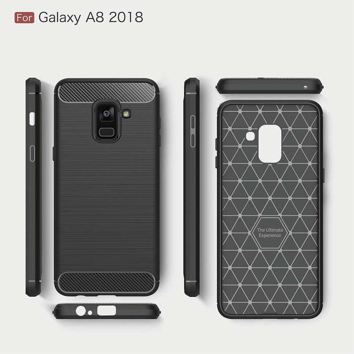 For Galaxy A8 (2018) Brushed Texture Carbon Fiber Shockproof TPU Protective Back Case (Black)