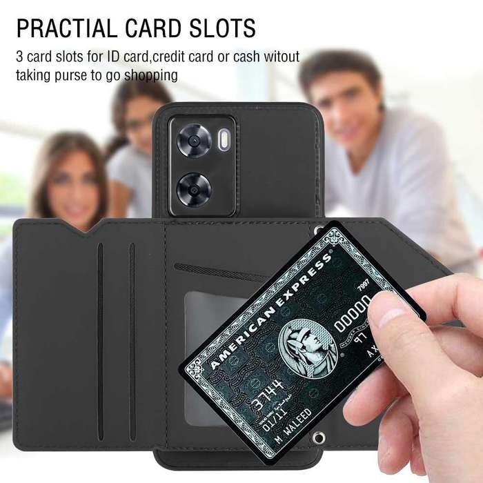 For OPPO A57 / A77 / A77s 4G Skin Feel PU + TPU + PC Card Slots Phone Case(Black)