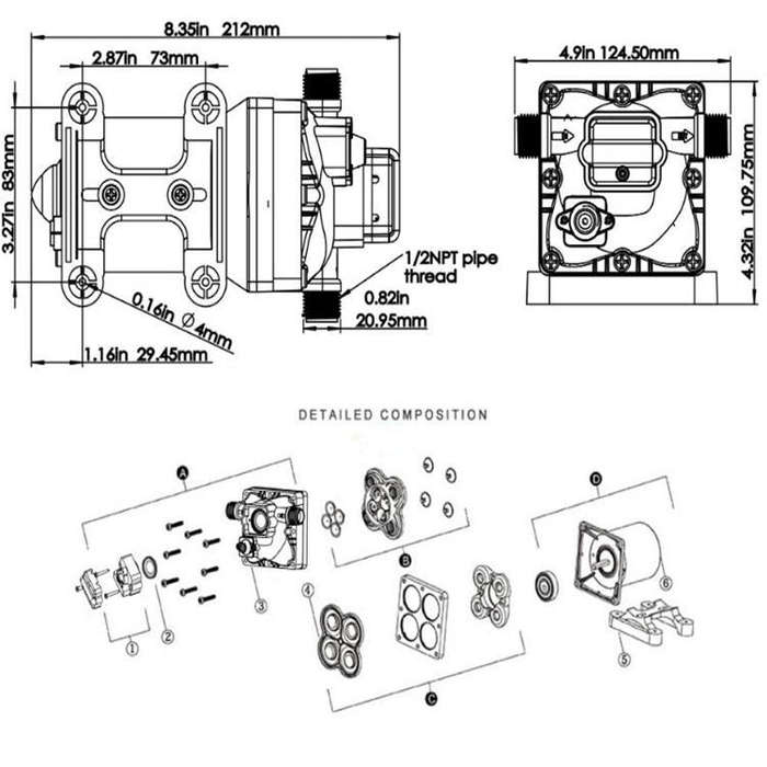 Newmao Reciprocating Diaphragm Pump DC Small Water Pump, EU Plug(DC 12V)