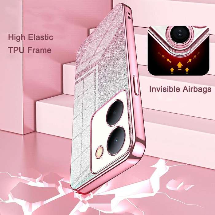 For vivo Y17s Gradient Glitter Powder Electroplated Phone Case(Black)