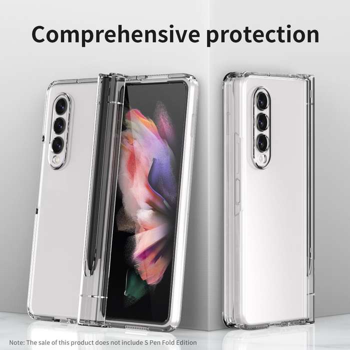 For Samsung Galaxy Z Fold3 5G 360 Full Body Hinge Flip Phone Case with Pen Slot(Transparent)