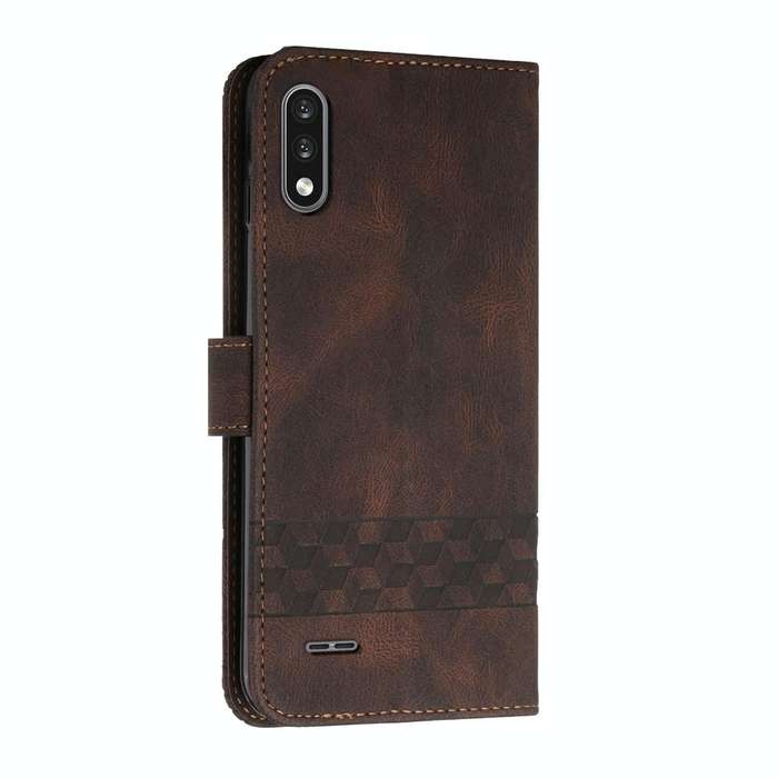 For LG K22 Cubic Skin Feel Flip Leather Phone Case(Dark Brown)