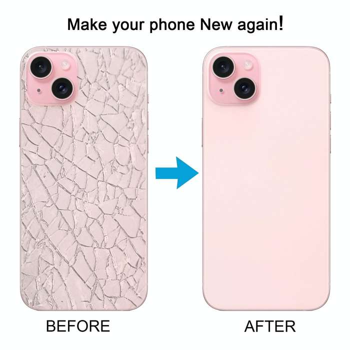 For iPhone 15 Plus Glass Battery Back Cover with Camera Lens Cover(Pink)