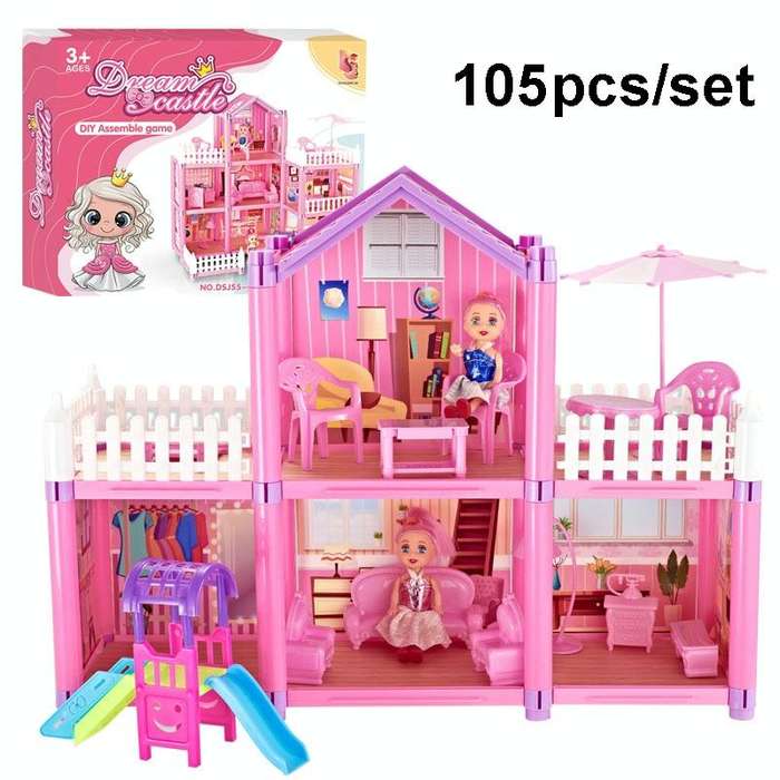 DSJ55-1 105pcs/set Children Passing Domestic Toy Doll House Princess Castle Set Simulation Disgui...