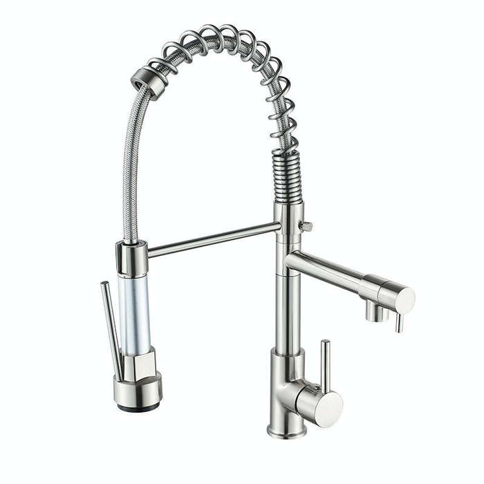Copper And Nickel Brushed Double Outlet Spring Faucet Rotatable Kitchen Hot And Cold Water Faucet...