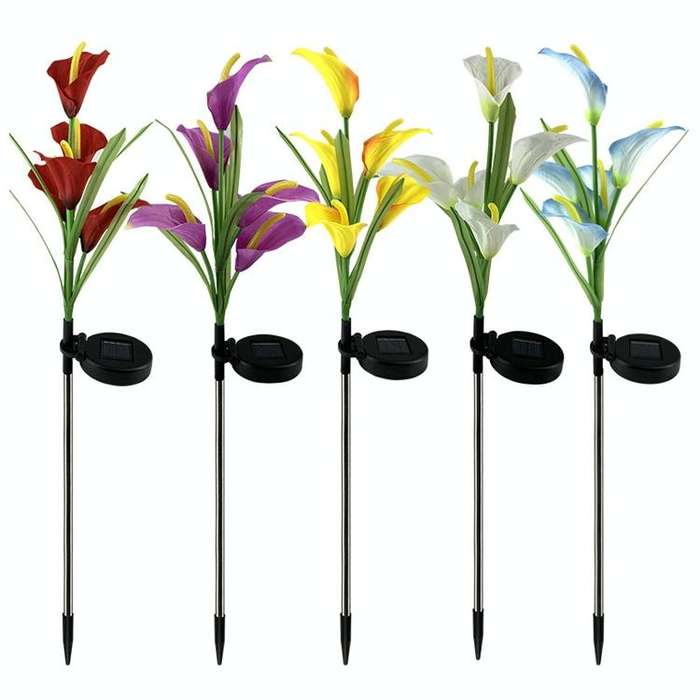 3PCS Simulated Calla Lily Flower 5 Heads Solar Powered Outdoor IP65 Waterproof LED Decorative Law...