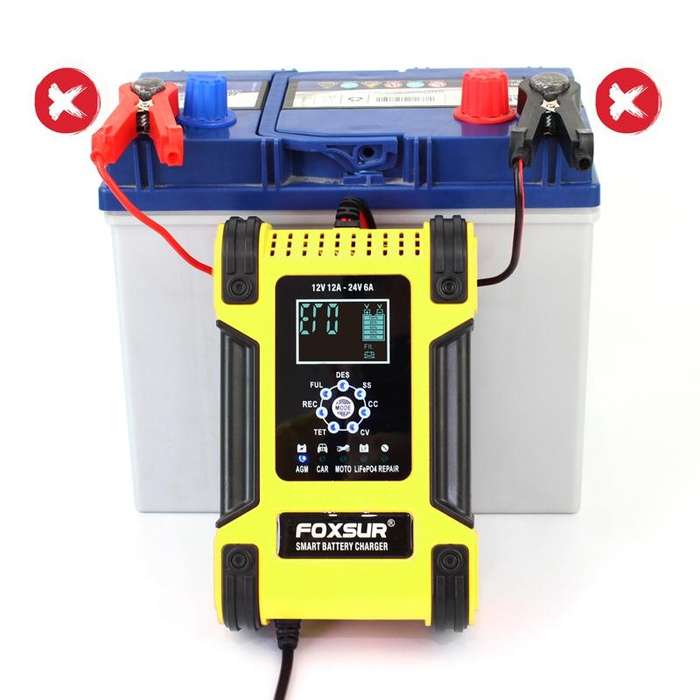 FOXSUR 12A / 12V / 24V Car / Motorcycle 7-stage Lead-acid Battery AGM Charger, Plug Type:UK Plug(...