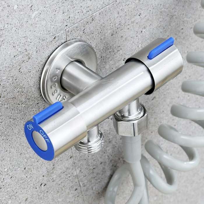 Stainless Steel One-In-Two-Out Multi-Function Three-Way Valve Faucet, Specification: Double 4-poi...