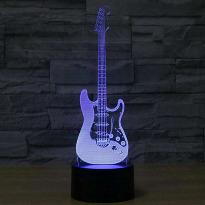 Electric Guitar Shape 3D Touch Switch Control LED Light , 7 Color Discoloration Creative Visual S...