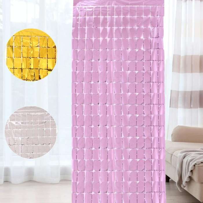 2 PCS 1x2M Square Rain Silk Door Curtain Birthday Party Background Wall Decoration(Golden)