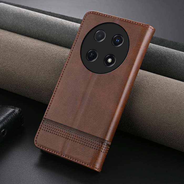 For Huawei Enjoy 70 Pro/nova 12i AZNS Magnetic Calf Texture Flip Leather Phone Case(Dark Brown)