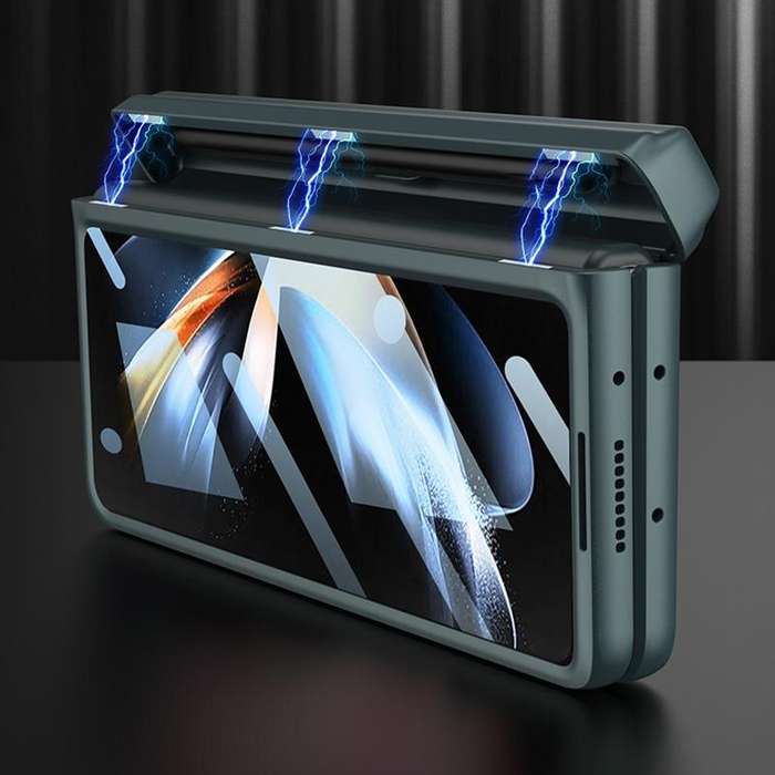 For Samsung Galaxy Z Fold4 GKK Integrated Magnetic Flip Plain Leather Phone Case with Pen Box(Black)