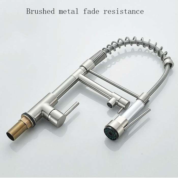 Copper And Nickel Brushed Double Outlet Spring Faucet Rotatable Kitchen Hot And Cold Water Faucet...